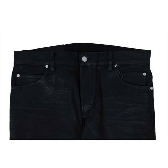 Balmain Mens Waxed Jeans 33x33 Black Slim Knee Slashed Distressed Stretch Denim - Picture 5 of 11